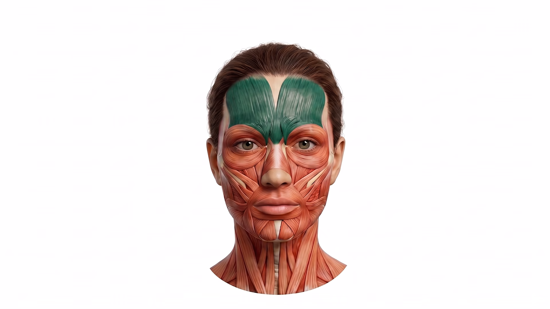 Frontalis muscle highlighted on the forehead, a key target for botox treatment